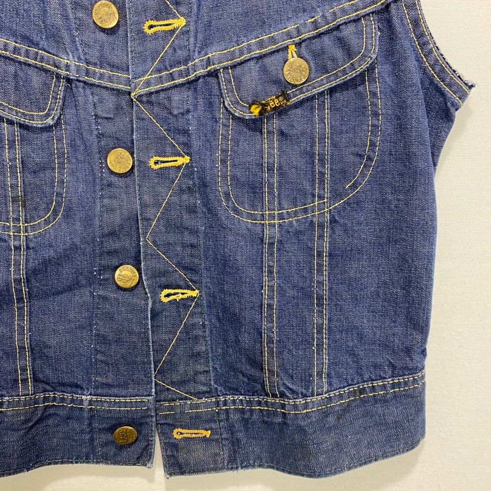 VTG Lee Denim Sanforized Jean Sleeveless Jacket‎  Womens S Destressed Union Made - Picture 6 of 9